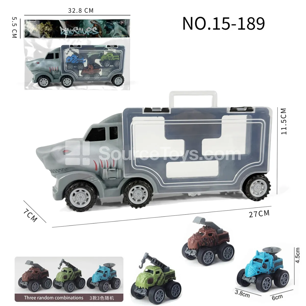 Shark Storage Truck with 3 Engineering Dinosaur Cars Shark Storage Truck with 3 Engineering Dinosaur Cars