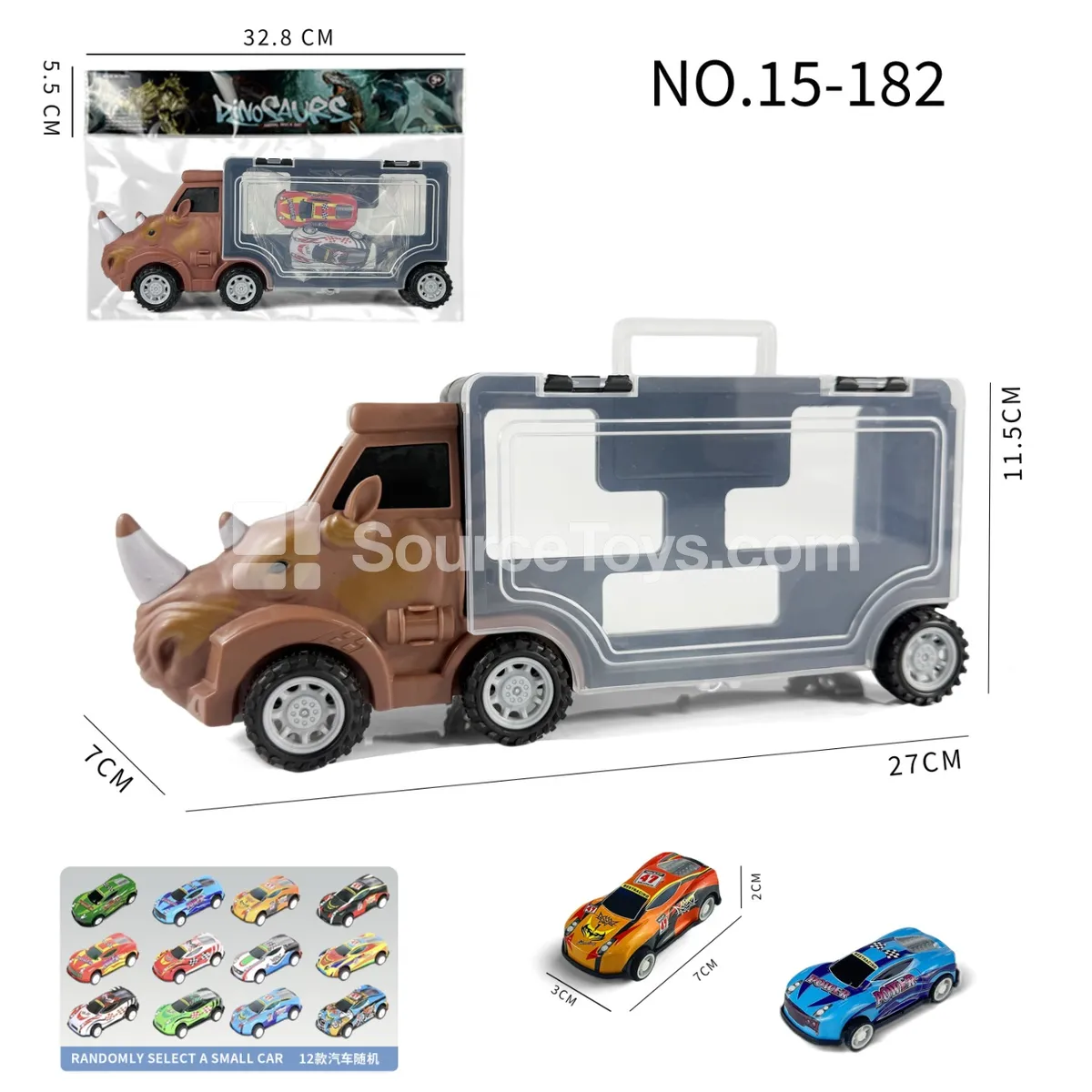 Rhino Storage Truck with 2 Pullback Tin Toy Cars Rhino Storage Truck with 2 Pullback Tin Toy Cars