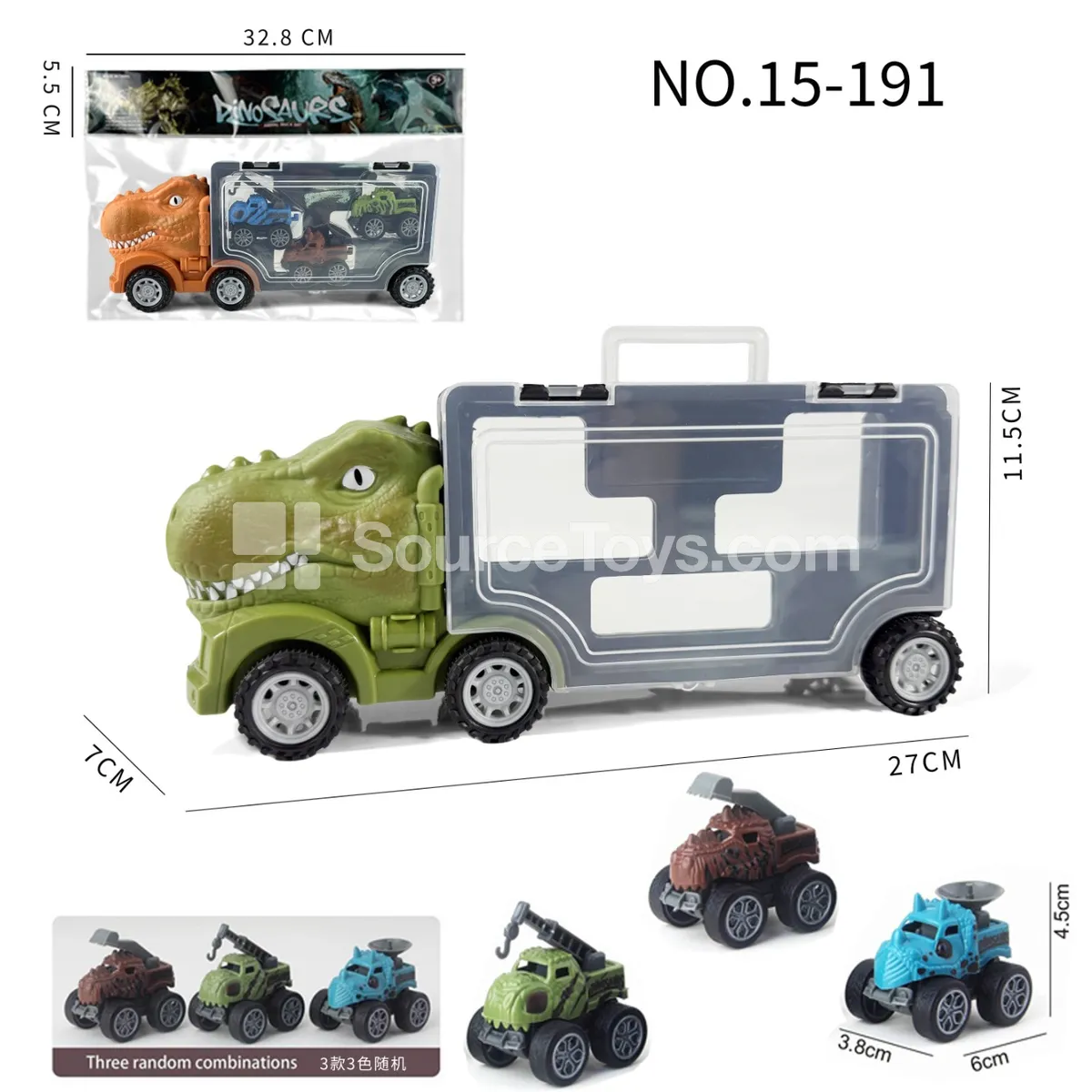 T-Rex Storage Truck with 3 Construction Dinosaur Cars T-Rex Storage Truck with 3 Construction Dinosaur Cars
