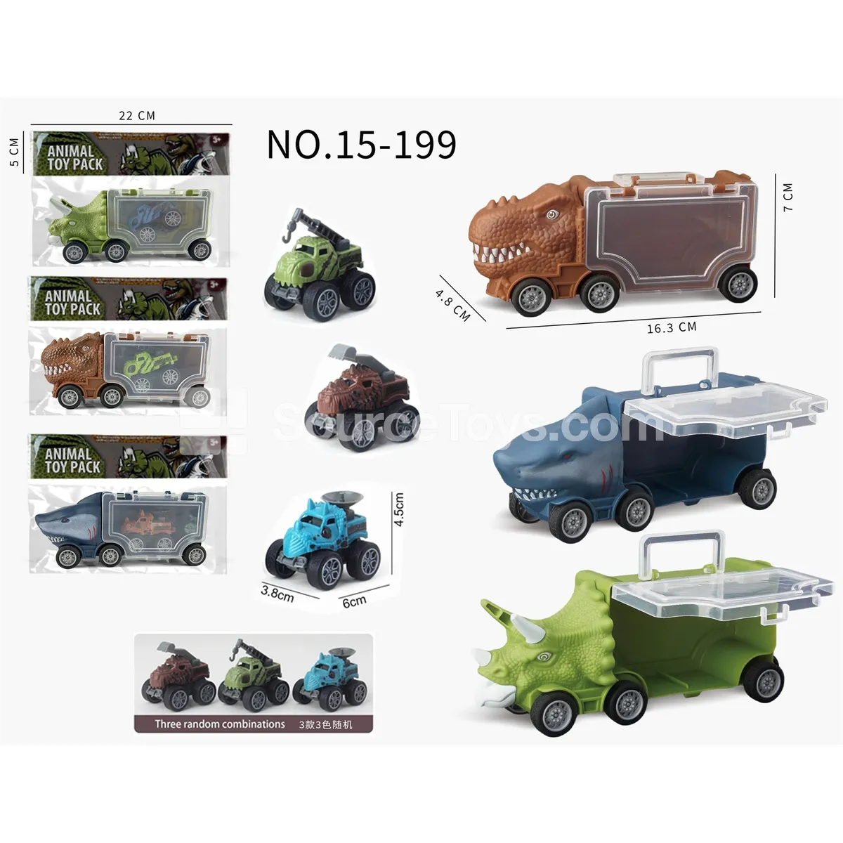 Triceratops, Shark, and T-Rex Storage Truck with 1 Engineering Dinosaur Car Triceratops, Shark, and T-Rex Storage Truck with 1 Engineering Dinosaur Car