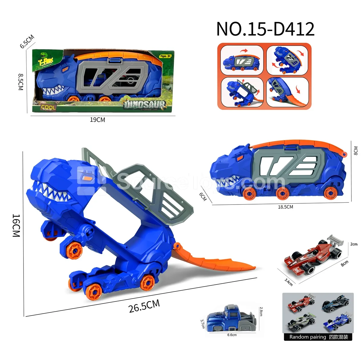 Dinosaur Transforming Storage Truck with 1 F1 Car & 1 Launcher Dinosaur Transforming Storage Truck with 1 F1 Car & 1 Launcher