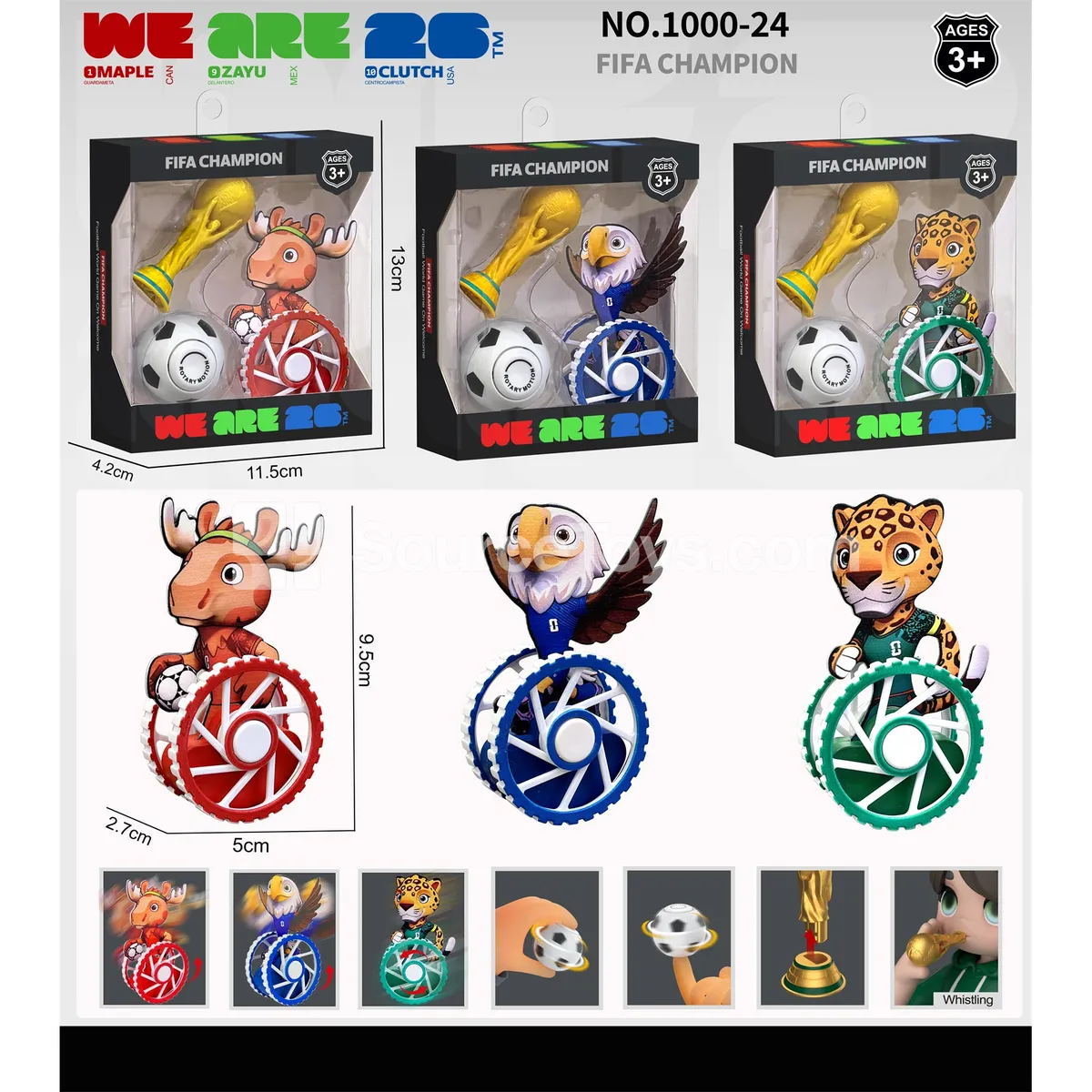 World Cup Mascot Tumbler, Trophy Whistle, Finger Spinning Top Football 3 Styles Assorted World Cup Mascot Tumbler, Trophy Whistle, Finger Spinning Top Football 3 Styles Assorted