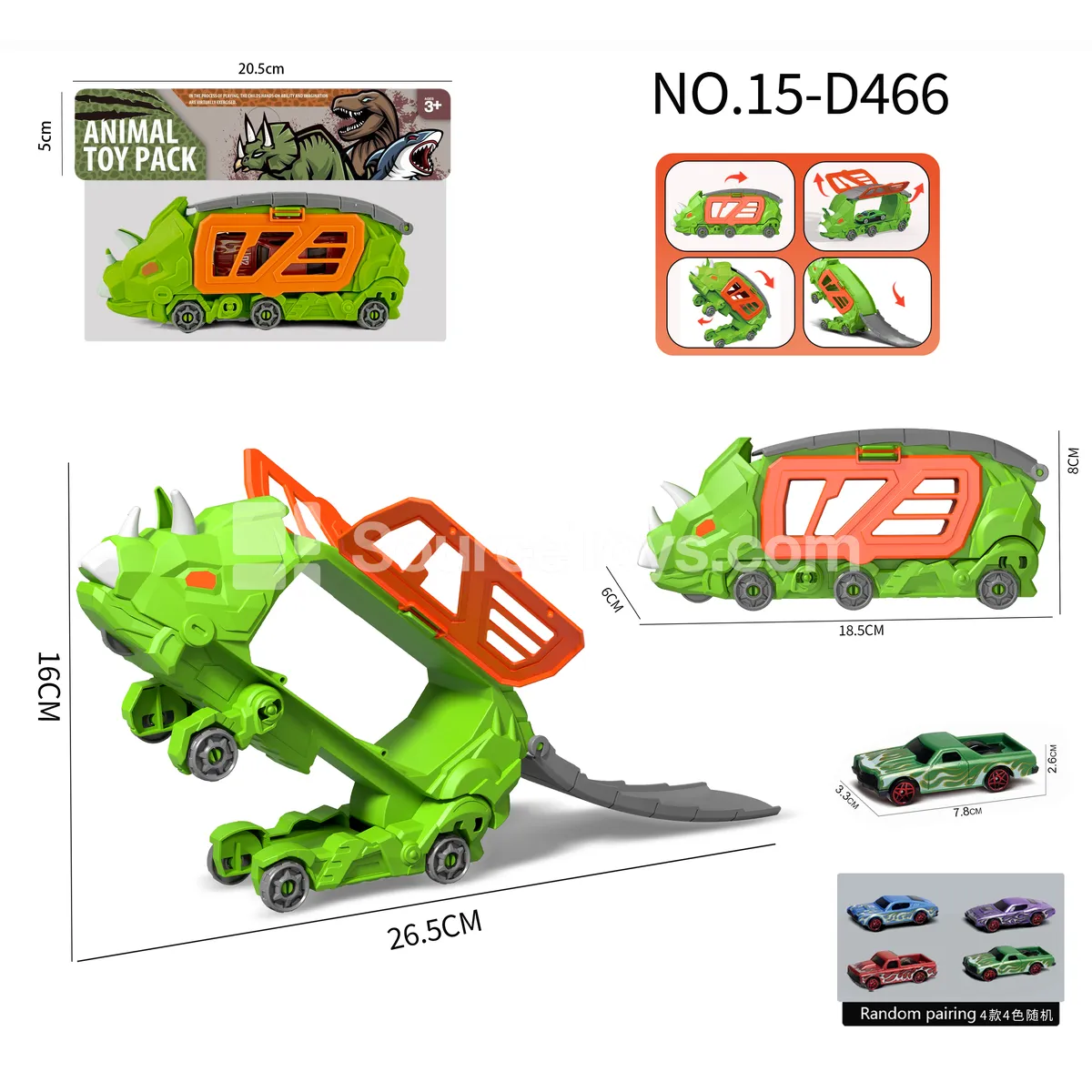Triceratops Transforming Storage Car with 1 Muscle Car Toy Triceratops Transforming Storage Car with 1 Muscle Car Toy