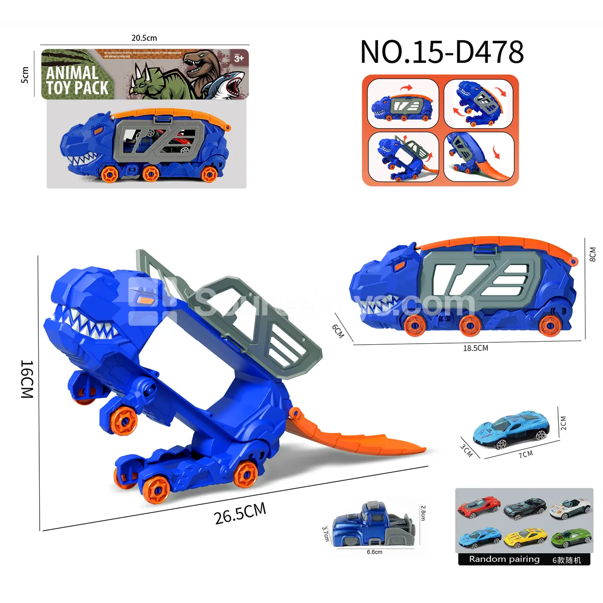 T-Rex Transforming Storage Truck with 1 Alloy Car & 1 Launcher T-Rex Transforming Storage Truck with 1 Alloy Car & 1 Launcher