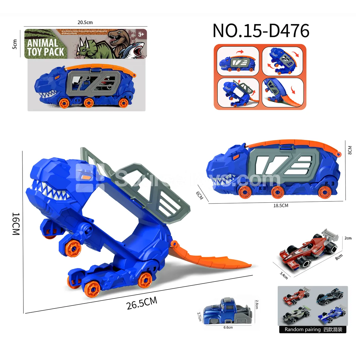 Mini T-Rex Transforming Storage Truck with F1 Car & Launcher Mini T-Rex Transforming Storage Truck with F1 Car & Launcher