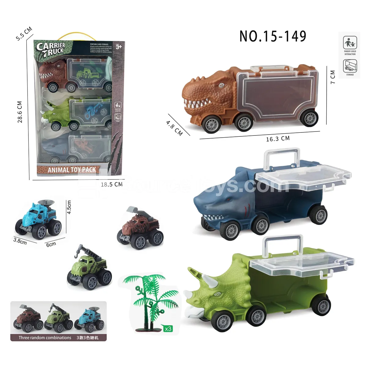 Dinosaur Car Set with 3 Vehicles & 3 Engineering Dino Cars & 3 Trees Dinosaur Car Set with 3 Vehicles & 3 Engineering Dino Cars & 3 Trees
