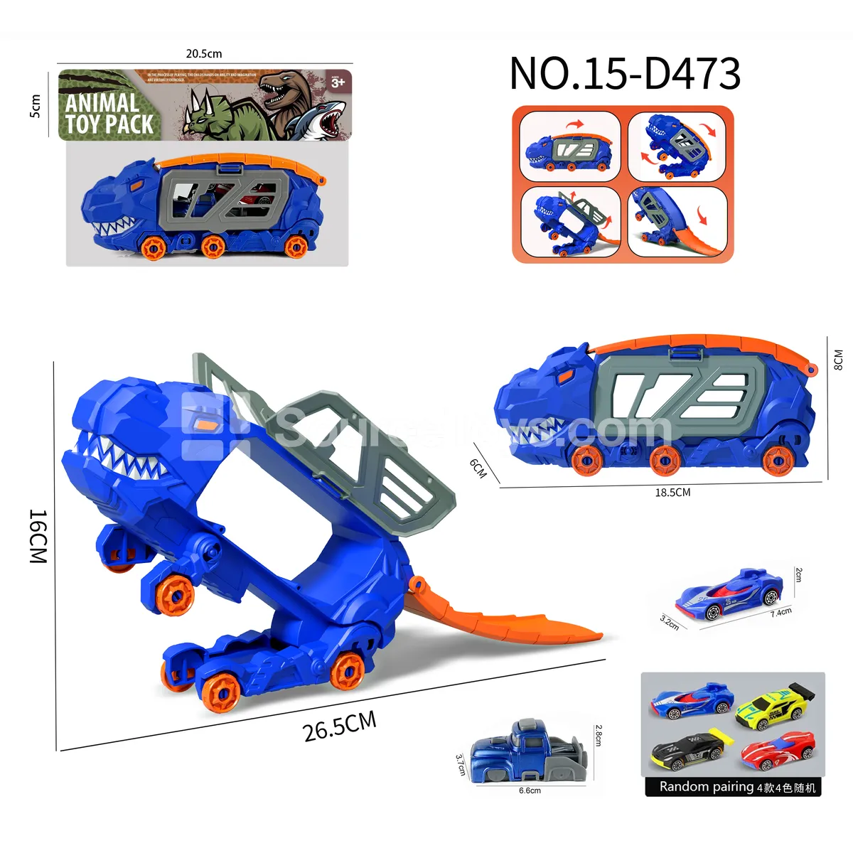 T-Rex Transforming Storage Truck with 1 AB Car & 1 Launcher T-Rex Transforming Storage Truck with 1 AB Car & 1 Launcher