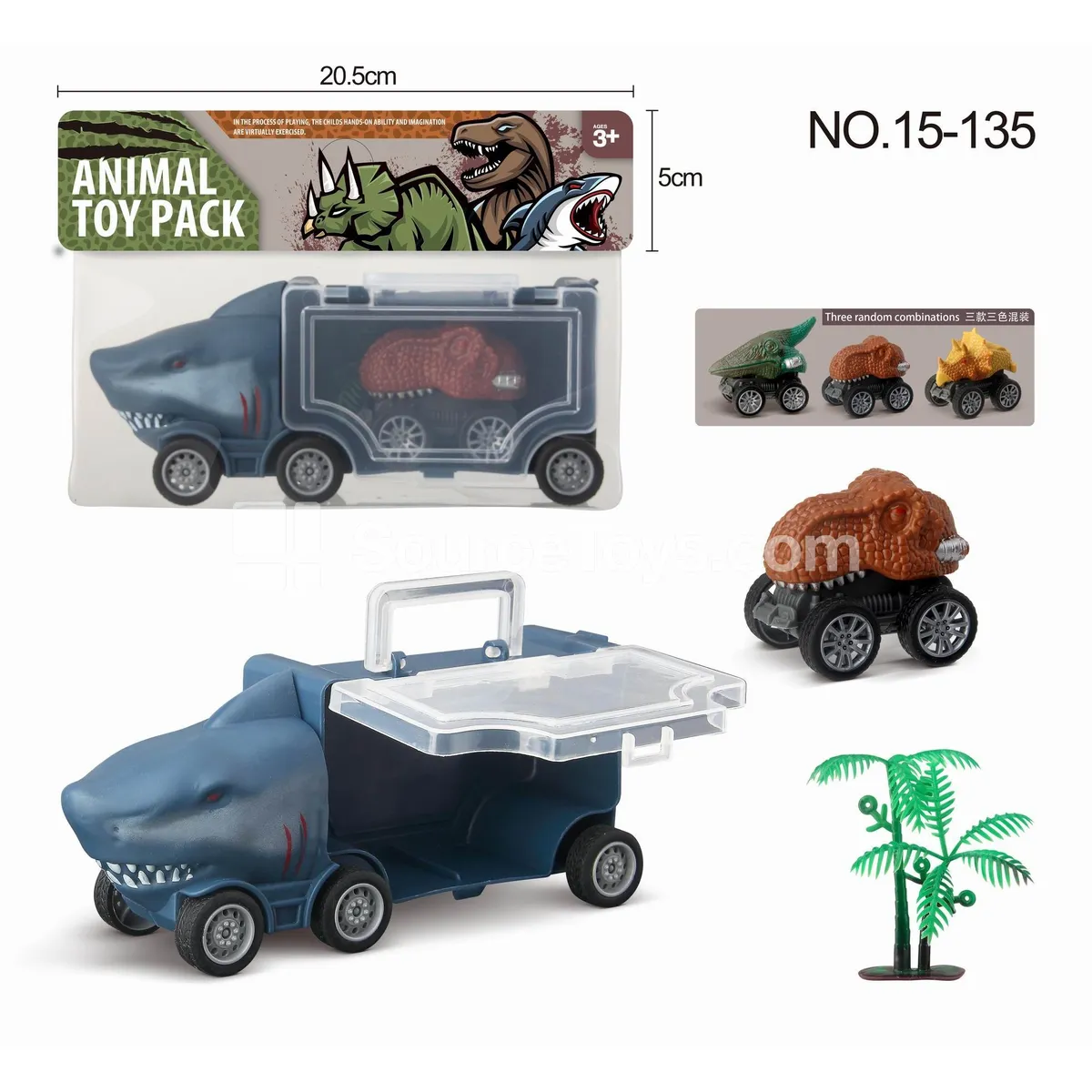 Shark Handle Ride-On with 1 Pull-Back Dinosaur & 1 Tree Shark Handle Ride-On with 1 Pull-Back Dinosaur & 1 Tree