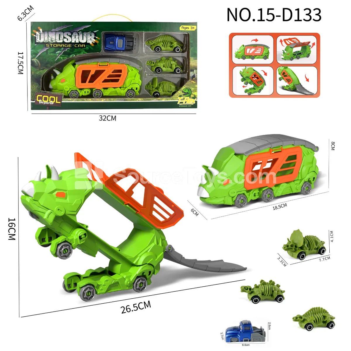 Mini Triceratops Transforming Storage Vehicle with 3 Skeleton Dinosaur Cars and 1 Launcher Mini Triceratops Transforming Storage Vehicle with 3 Skeleton Dinosaur Cars and 1 Launcher