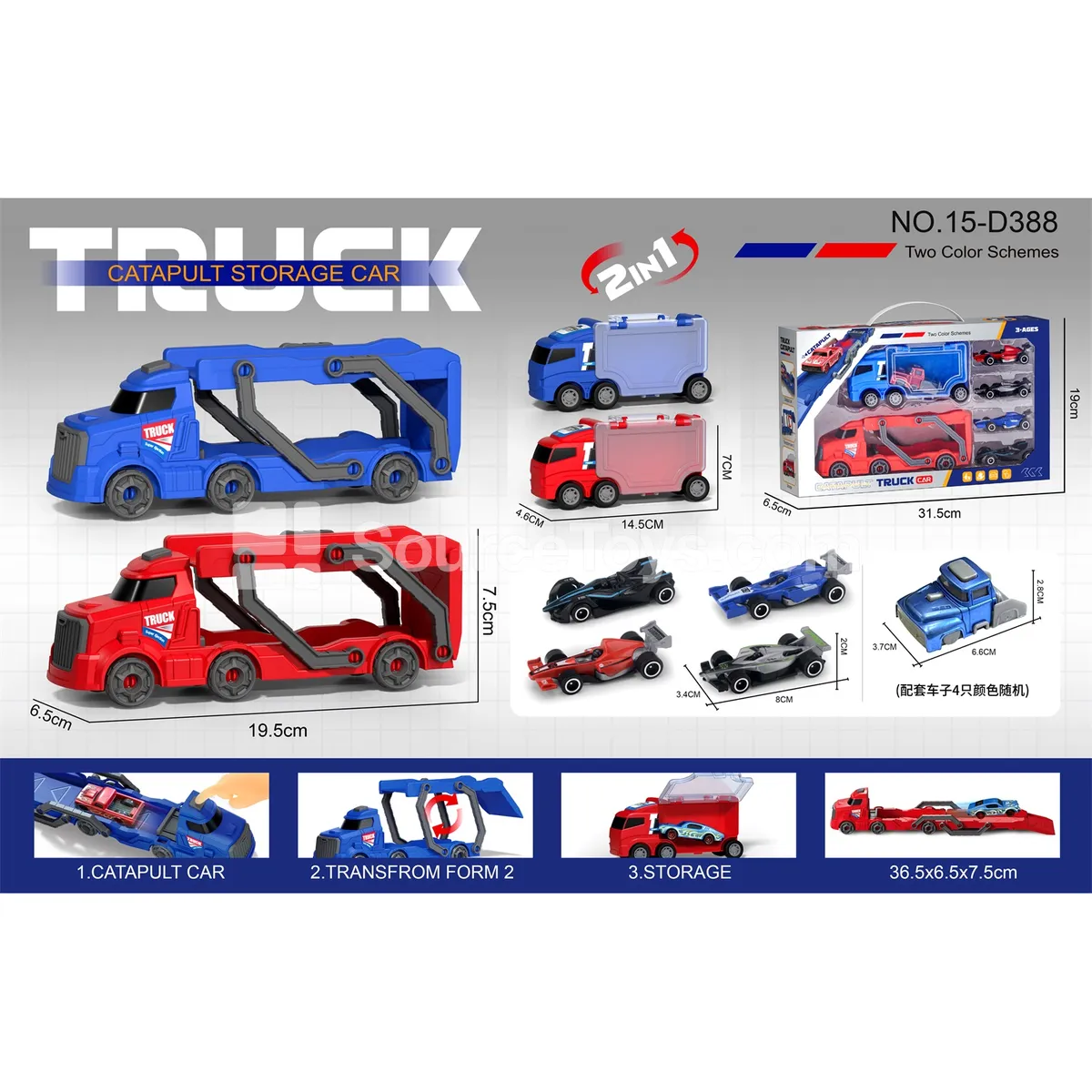 Small Pointed Launcher Car Set with Storage Truck and 4 F1 Cars Small Pointed Launcher Car Set with Storage Truck and 4 F1 Cars