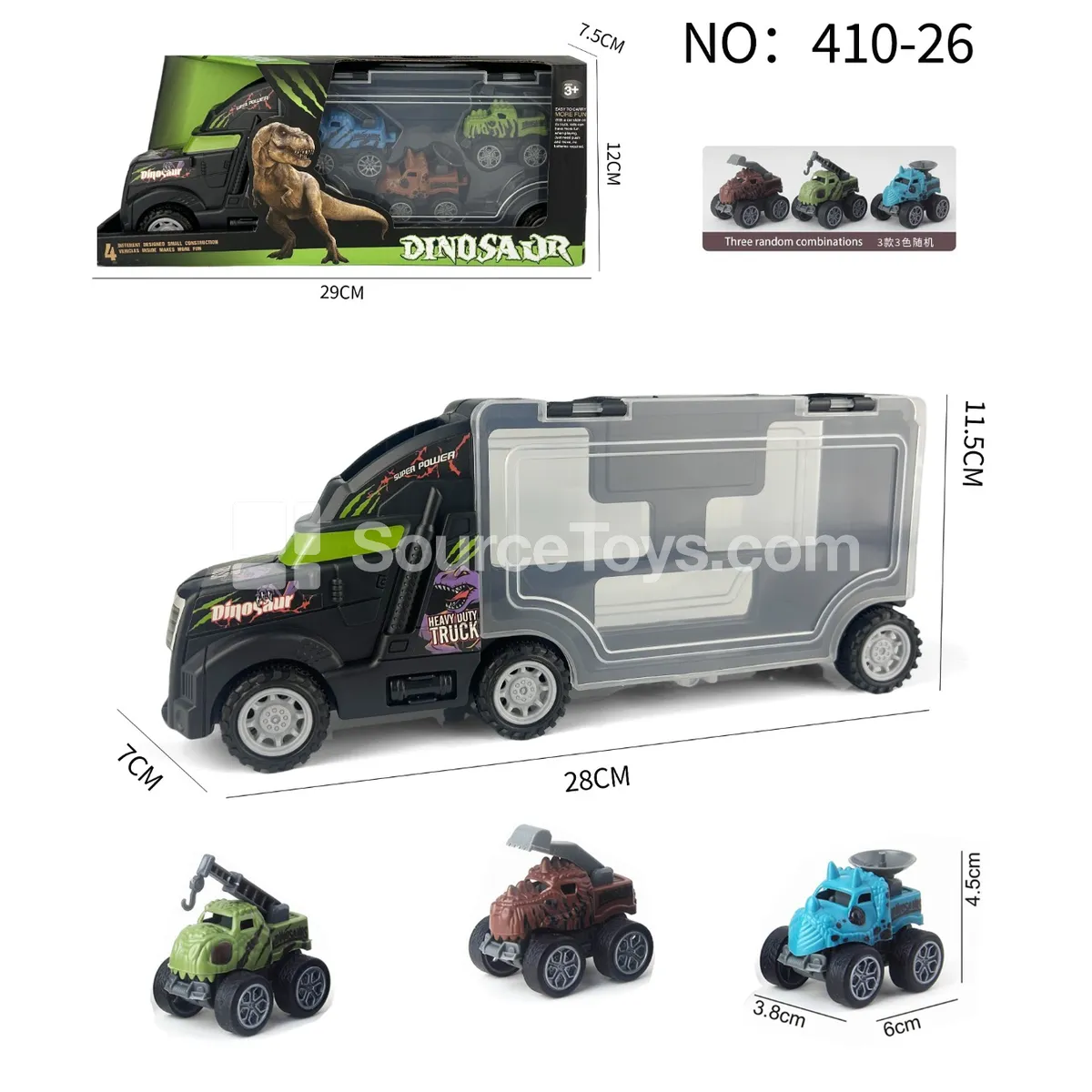 Dinosaur Storage Truck with 3 Pullback Dinosaur Construction Vehicles Dinosaur Storage Truck with 3 Pullback Dinosaur Construction Vehicles