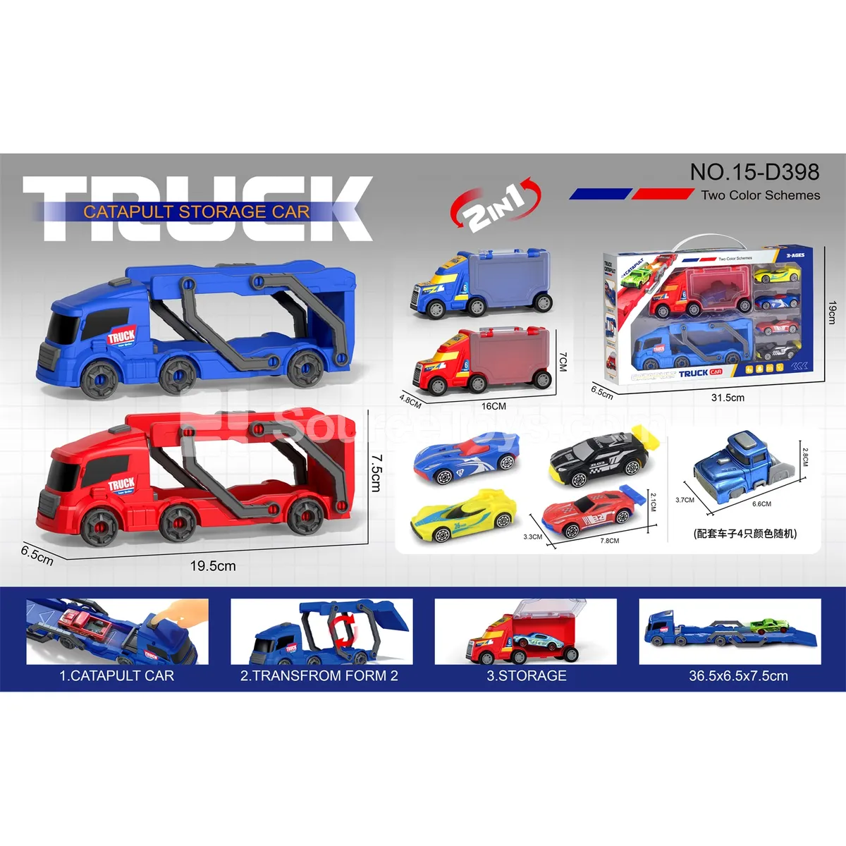 Folding Launcher Car with Storage Car and 4 Mini Cars Folding Launcher Car with Storage Car and 4 Mini Cars