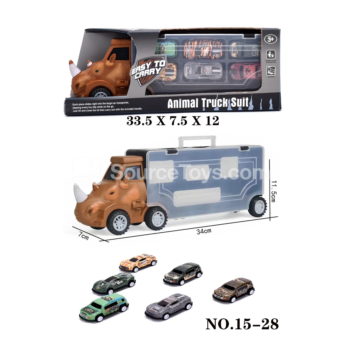 Rhino Storage Truck with 6 Tin Animal Pull-Back Cars Rhino Storage Truck with 6 Tin Animal Pull-Back Cars