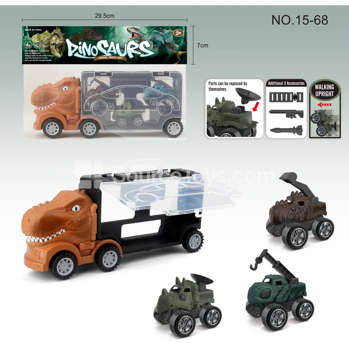 T-Rex Storage Truck with 3 Pull-Back Dinosaur Vehicles T-Rex Storage Truck with 3 Pull-Back Dinosaur Vehicles