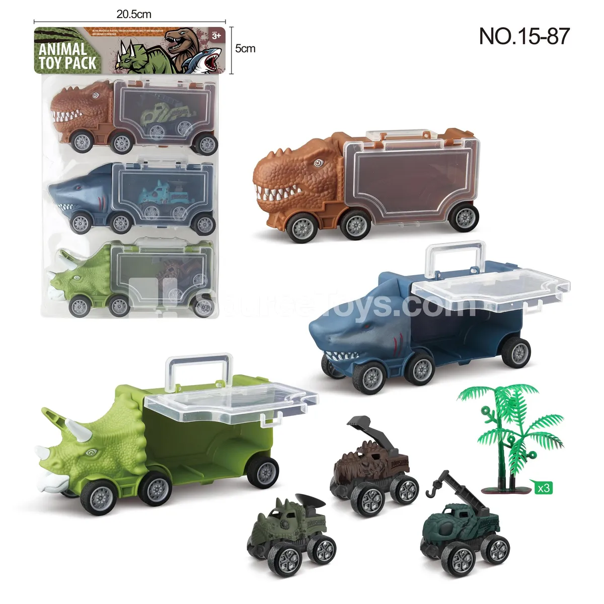 Dinosaur Car Set with Small Triceratops, Small Shark, Small T-Rex, 3 Pullback Engineering Dinosaurs, and 3 Trees Dinosaur Car Set with Small Triceratops, Small Shark, Small T-Rex, 3 Pullback Engineering Dinosaurs, and 3 Trees