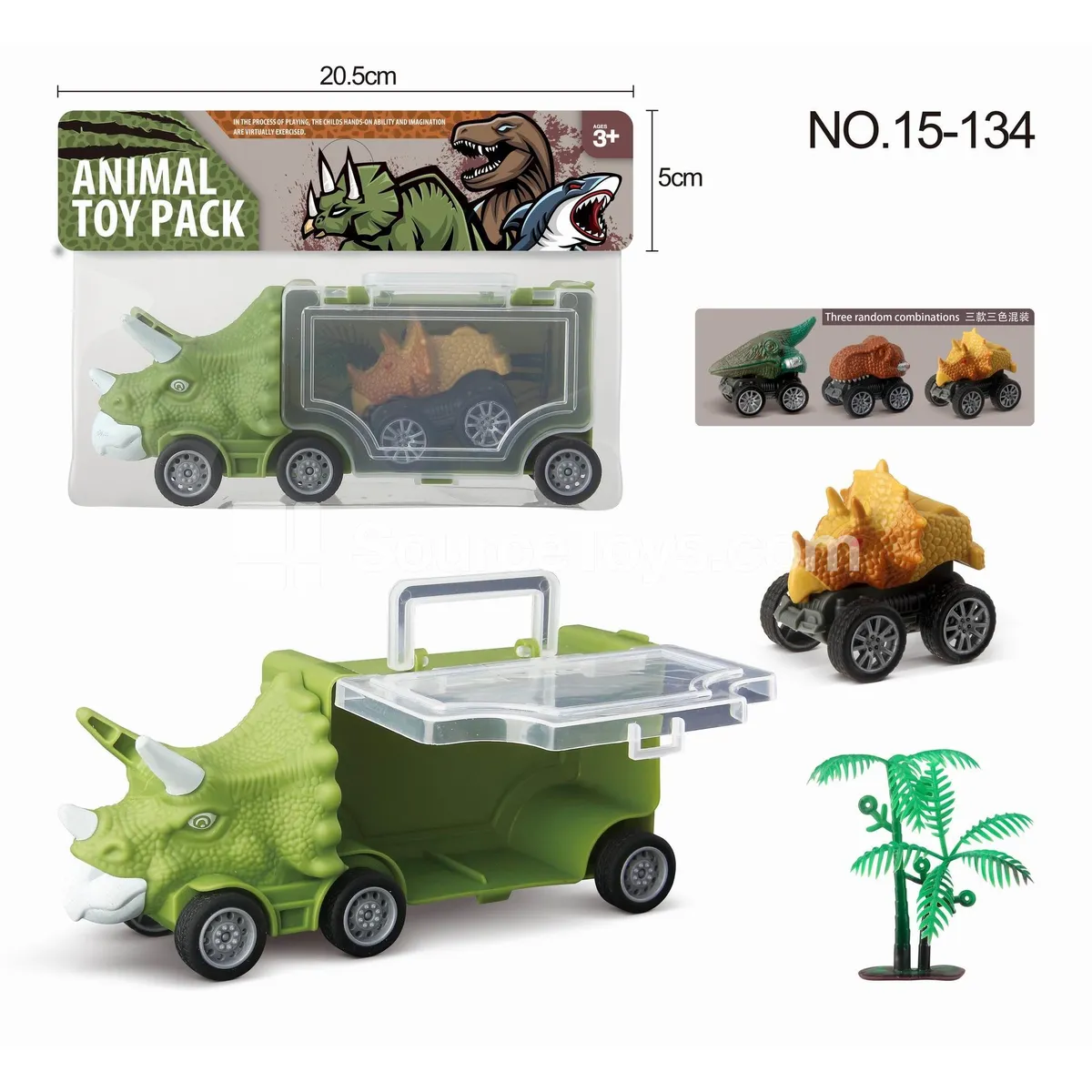 Dinosaur Car Small Triceratops Pull-Back Vehicle Dinosaur Car Small Triceratops Pull-Back Vehicle