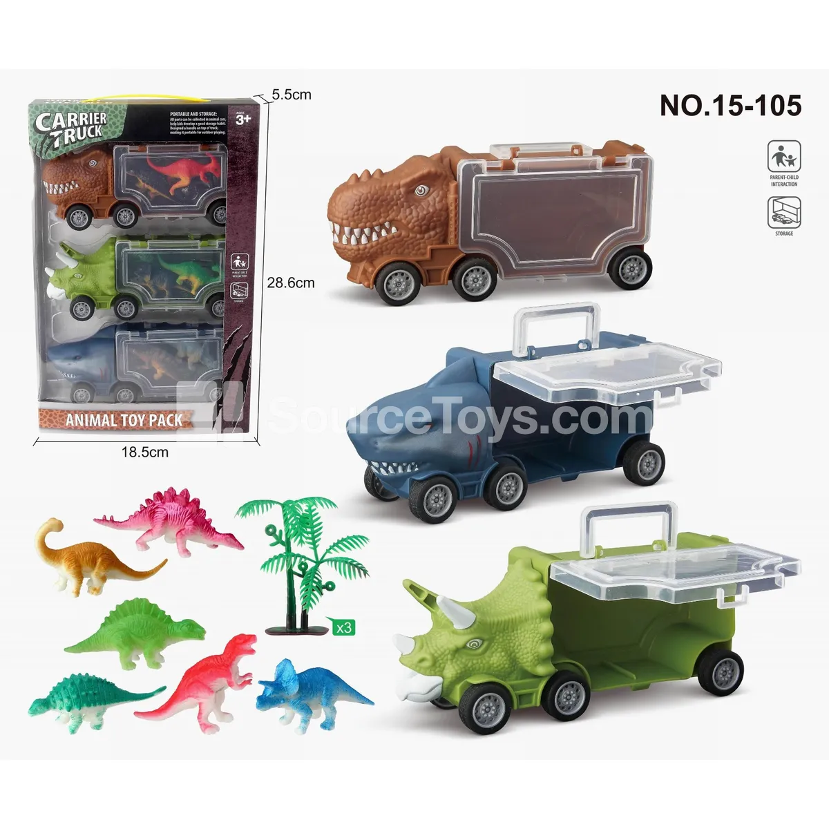Dinosaur Car Set with Small Triceratops, Shark, T-Rex, 6 Dinosaurs, 3 Trees Dinosaur Car Set with Small Triceratops, Shark, T-Rex, 6 Dinosaurs, 3 Trees