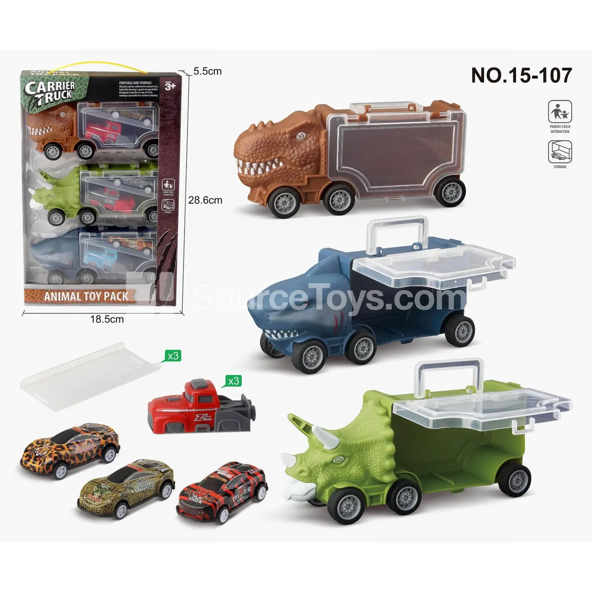 Dinosaur Car Set: Triceratops, Shark, T-Rex with 3 Metal Cars, 3 Launchers & 3 Tracks Dinosaur Car Set: Triceratops, Shark, T-Rex with 3 Metal Cars, 3 Launchers & 3 Tracks