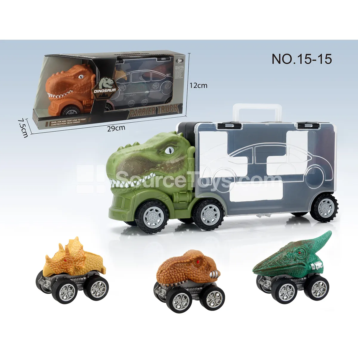 T-Rex Container Truck with 3 Pullback Dinosaur Cars T-Rex Container Truck with 3 Pullback Dinosaur Cars