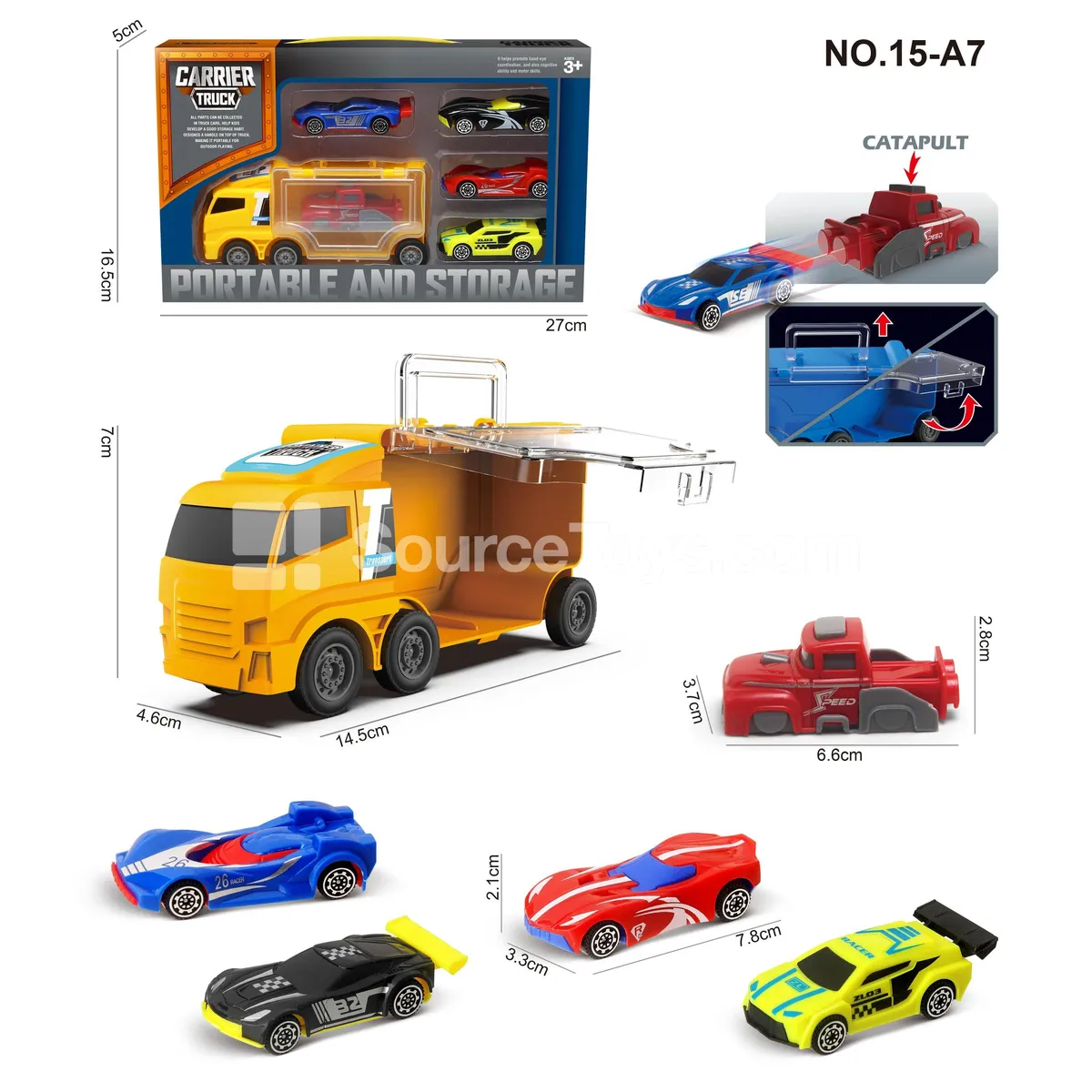 Yellow Square-Head Storage Car with 4 AB Cars & Launcher Yellow Square-Head Storage Car with 4 AB Cars & Launcher