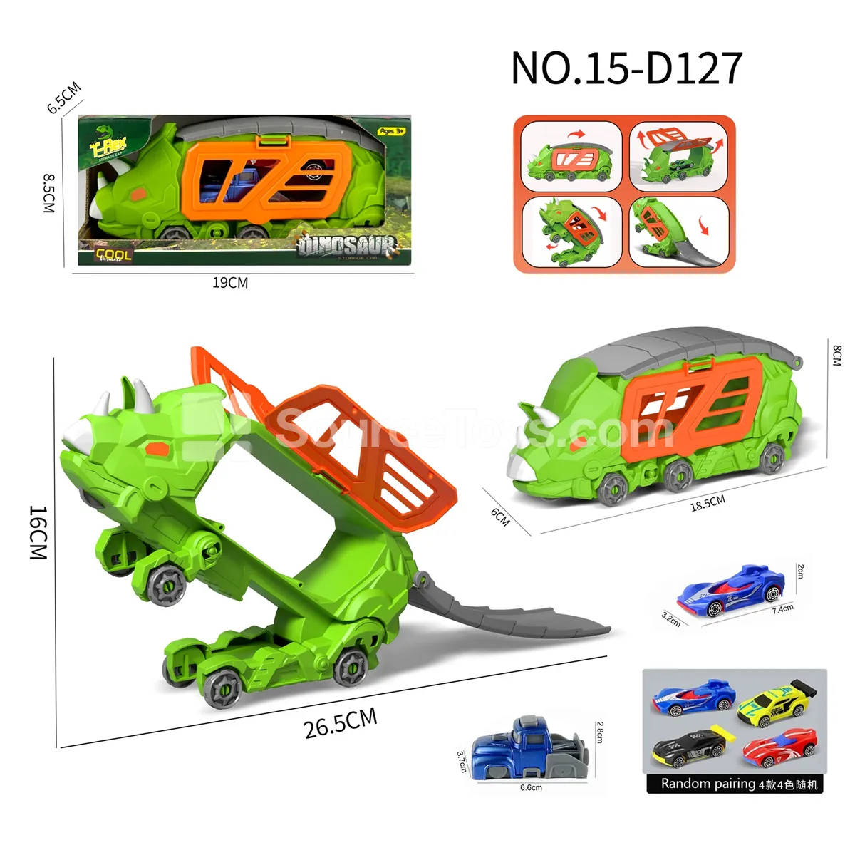 Mini Triceratops Transforming Storage Vehicle with 1 AB Car and 1 Launcher Mini Triceratops Transforming Storage Vehicle with 1 AB Car and 1 Launcher