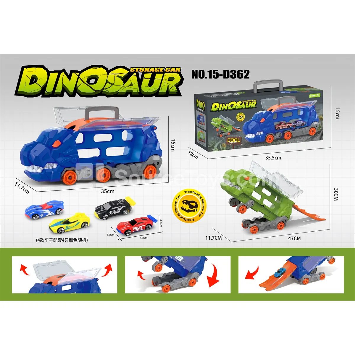 Tyrannosaurus Rex Transforming Storage Vehicle with 4 AB Cars Tyrannosaurus Rex Transforming Storage Vehicle with 4 AB Cars