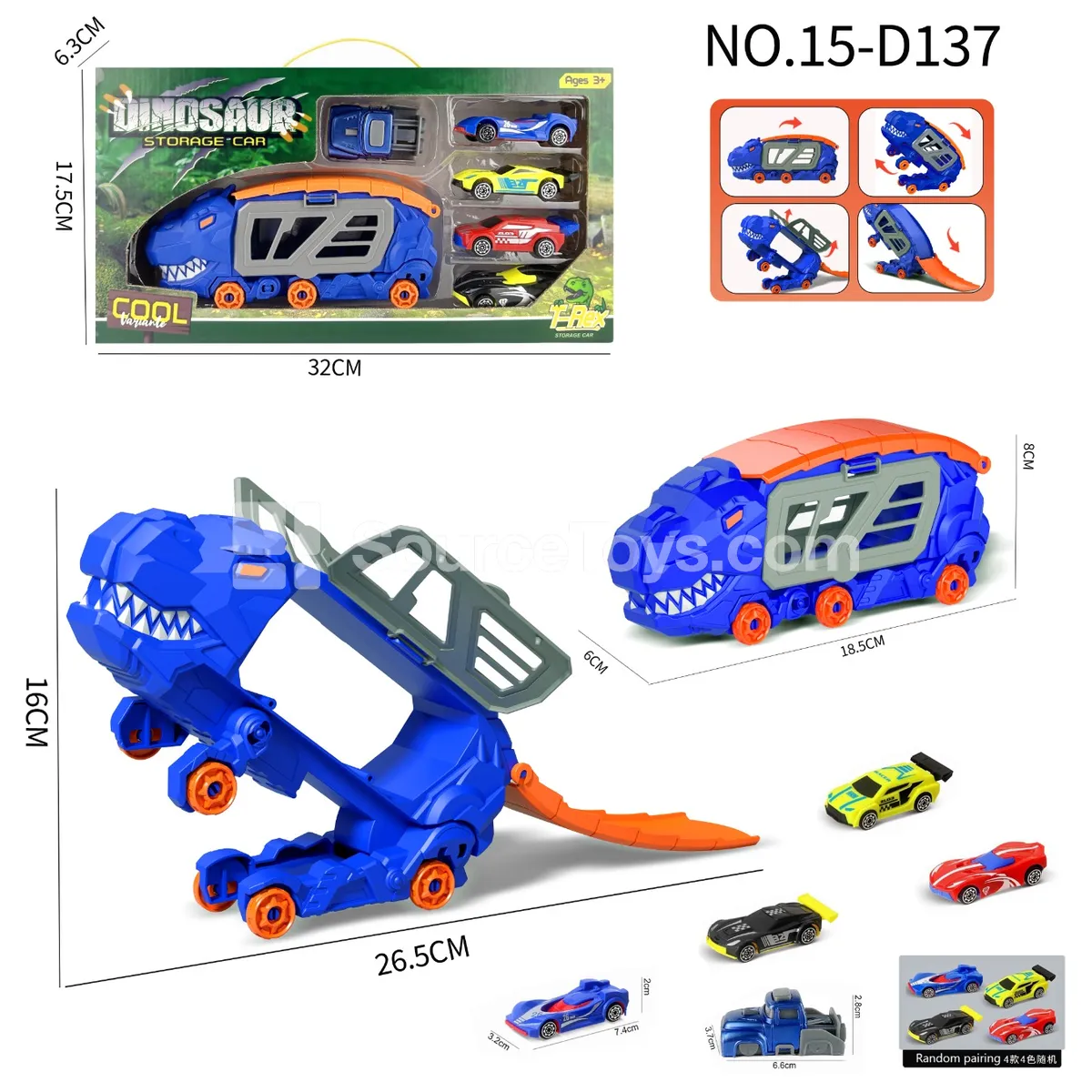 T-Rex Transforming Storage Truck with 4 AB Cars & 1 Launcher T-Rex Transforming Storage Truck with 4 AB Cars & 1 Launcher