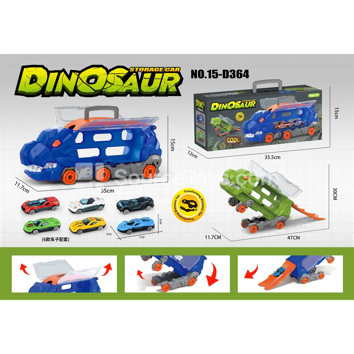 T-Rex Transforming Storage Truck with 6 Alloy Cars T-Rex Transforming Storage Truck with 6 Alloy Cars