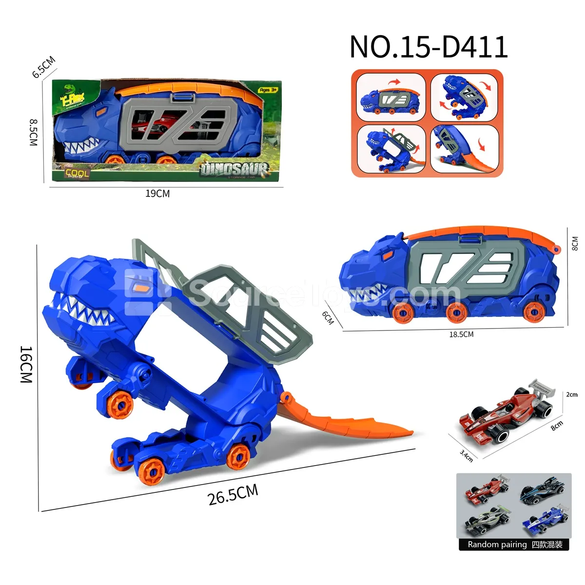 T-Rex Transforming Storage Car & 1 F1 Car T-Rex Transforming Storage Car & 1 F1 Car