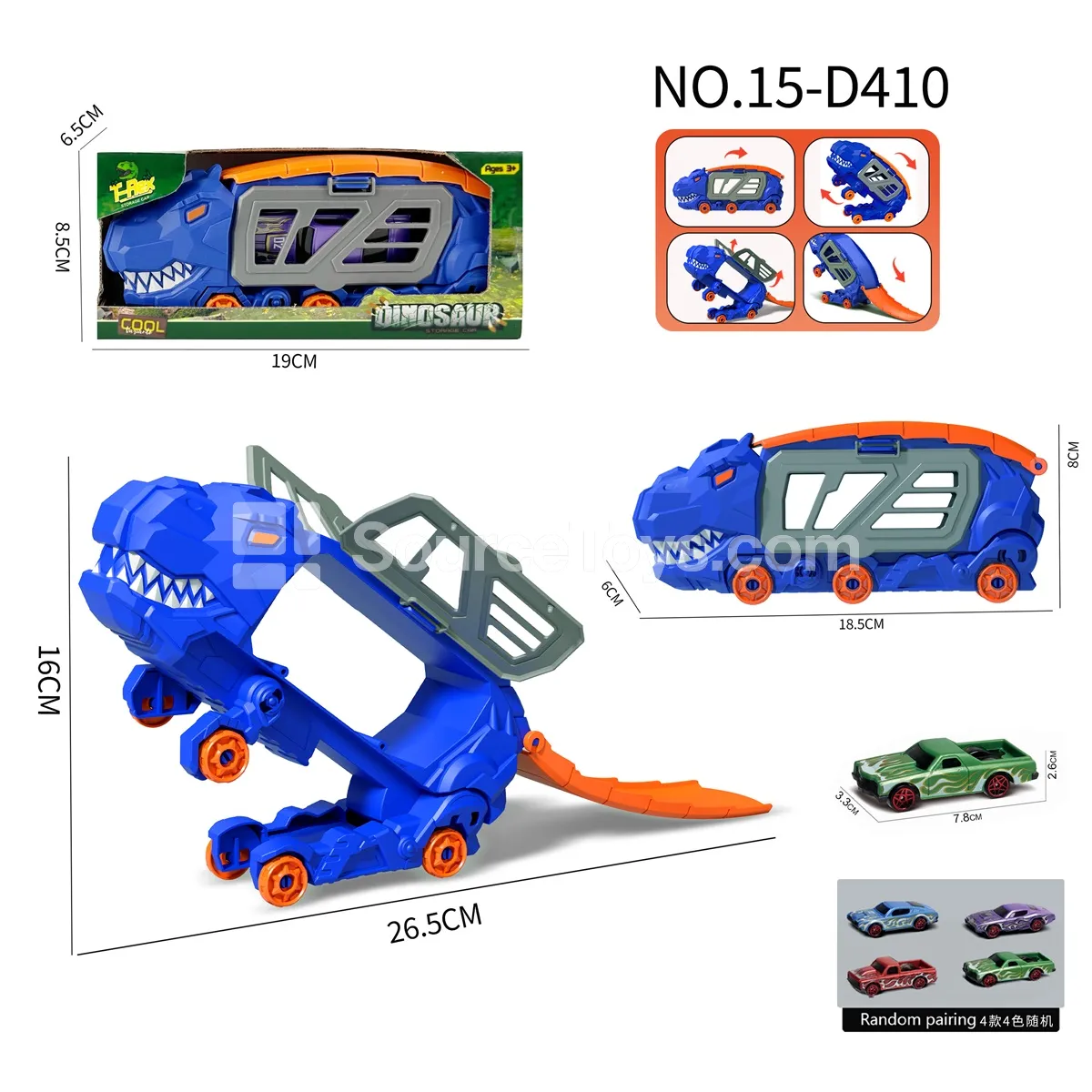 T-Rex Transforming Storage Vehicle with Muscle Car T-Rex Transforming Storage Vehicle with Muscle Car