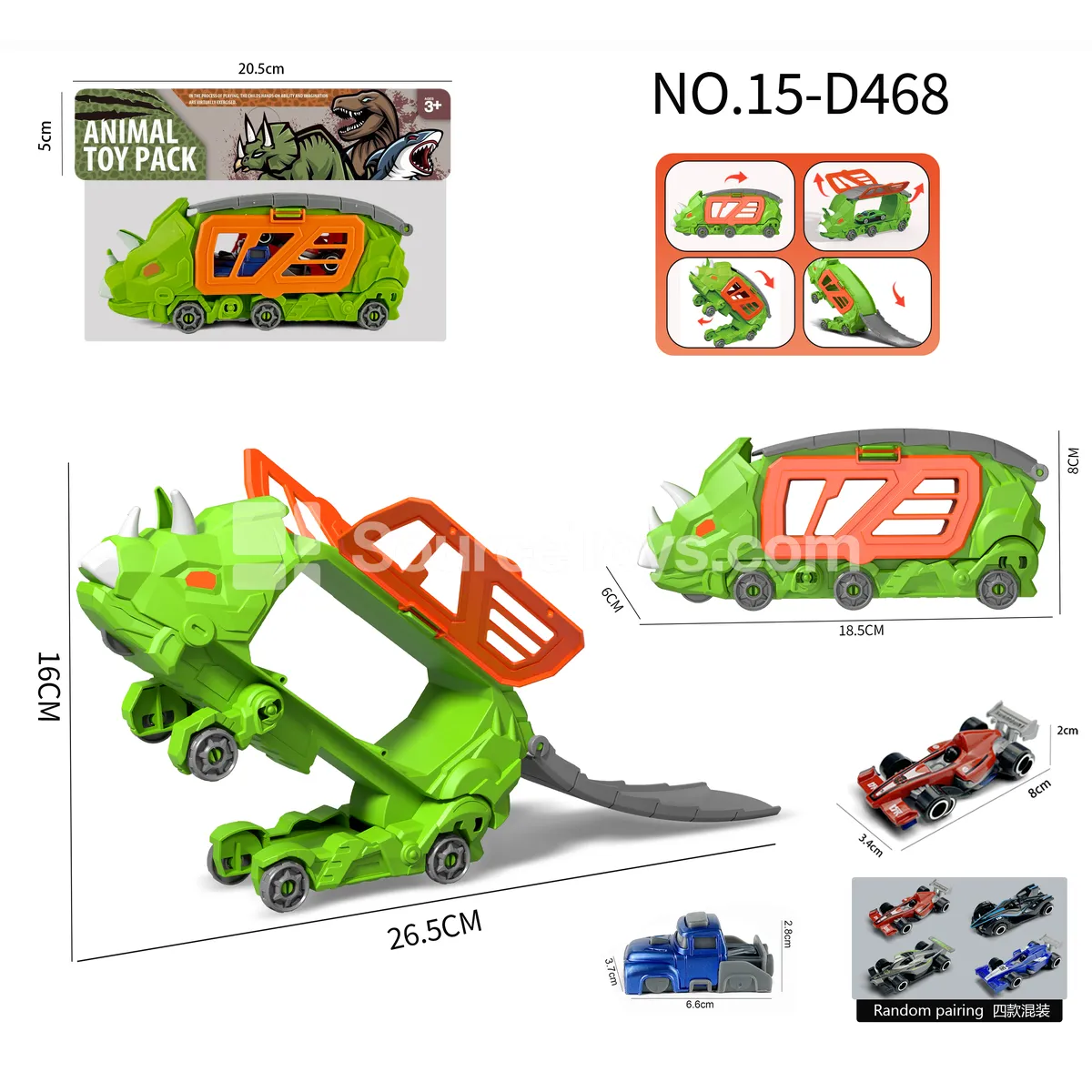 Triceratops Transforming Storage Vehicle with 1 F1 Car & 1 Launcher Triceratops Transforming Storage Vehicle with 1 F1 Car & 1 Launcher