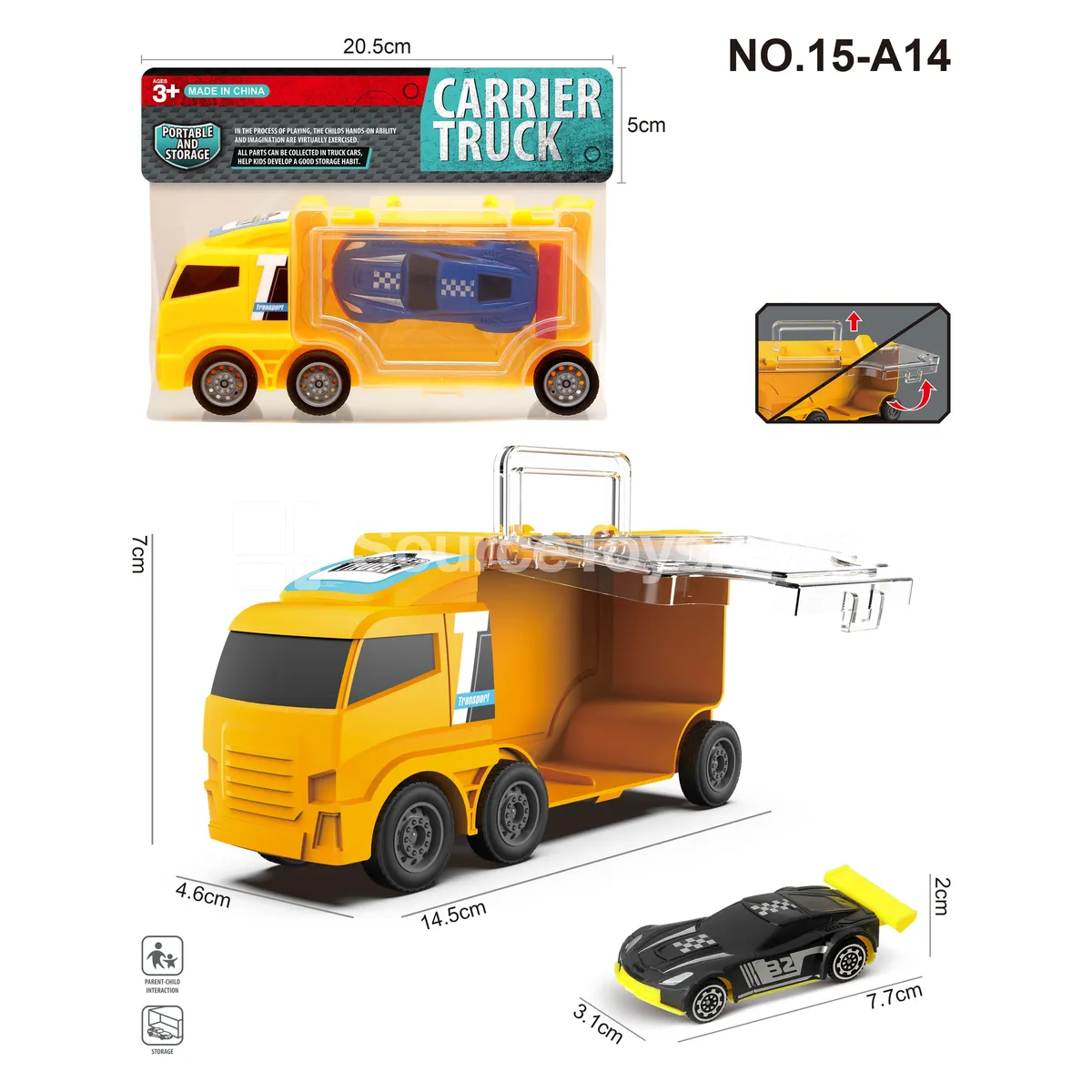 Yellow Square-Head Storage Car with 1 AB Car Toy
