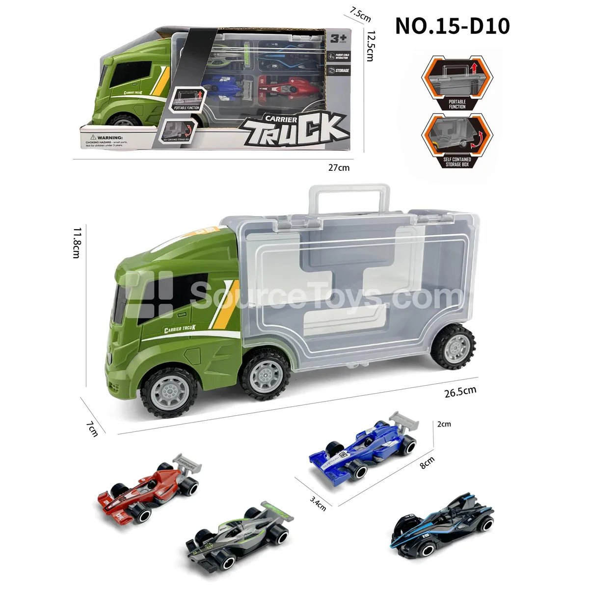 Square Storage Car with 4 F1 Cars