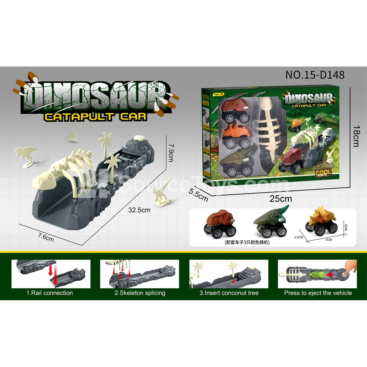 Large Frame Launcher with 3 Dinosaur Cars Large Frame Launcher with 3 Dinosaur Cars