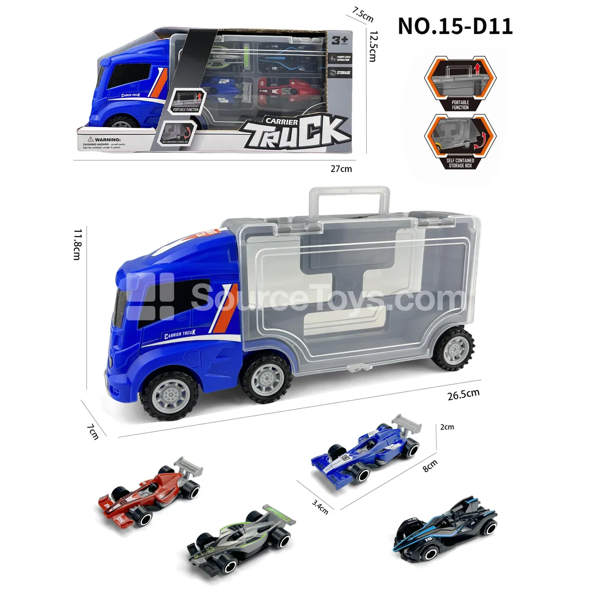 Square Storage Car with 4 F1 Cars