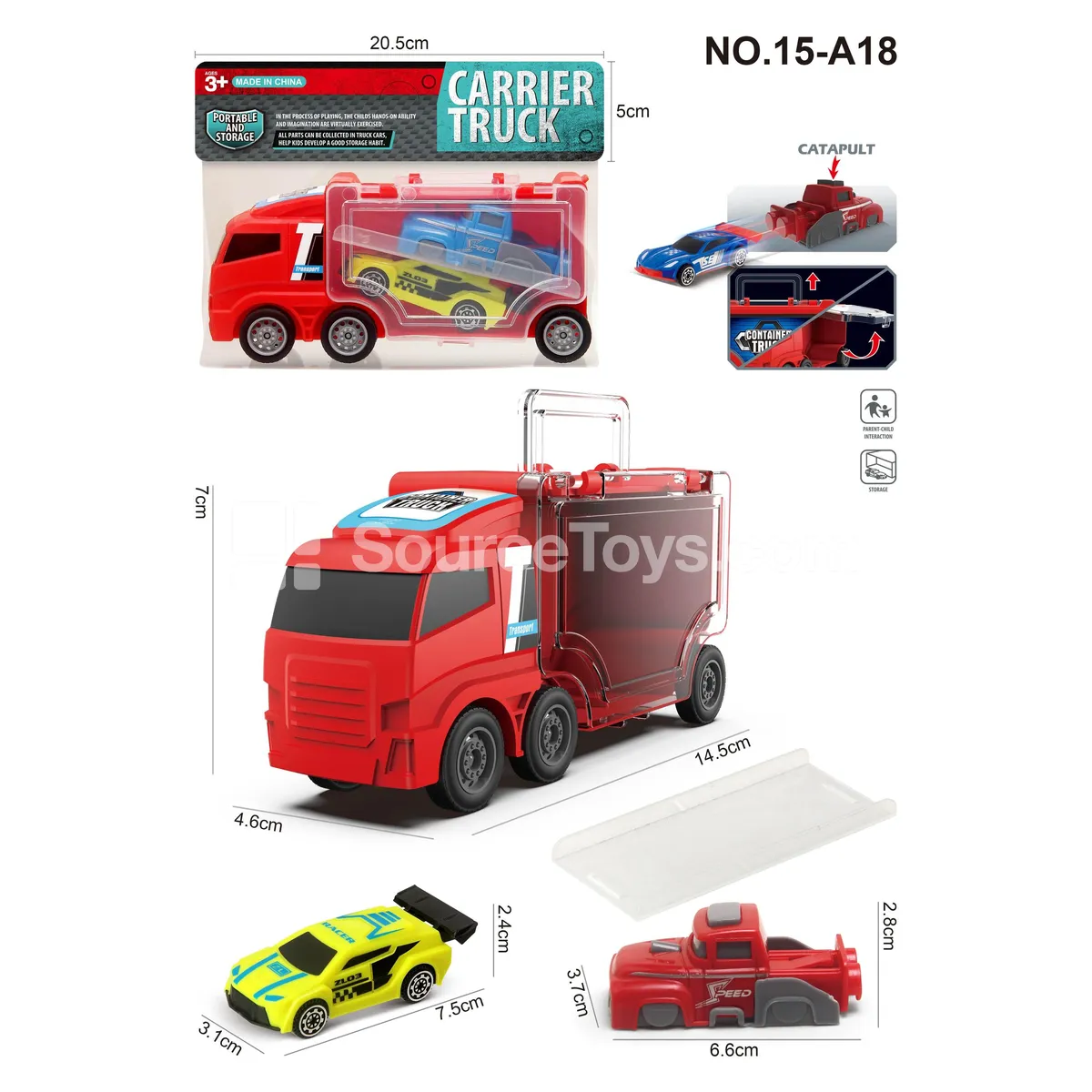 Red Square-Head Storage Car with AB Car and Launcher Red Square-Head Storage Car with AB Car and Launcher
