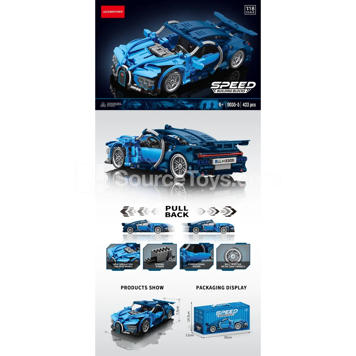 1:18 Pullback Car Bugatti Container Edition 423PCS 1:18 Pullback Car Bugatti Container Edition 423PCS