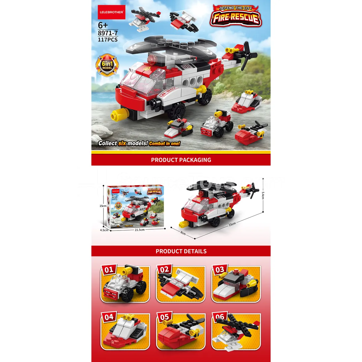 Rescue Helicopter 6-in-1 Building Set 117 Pcs