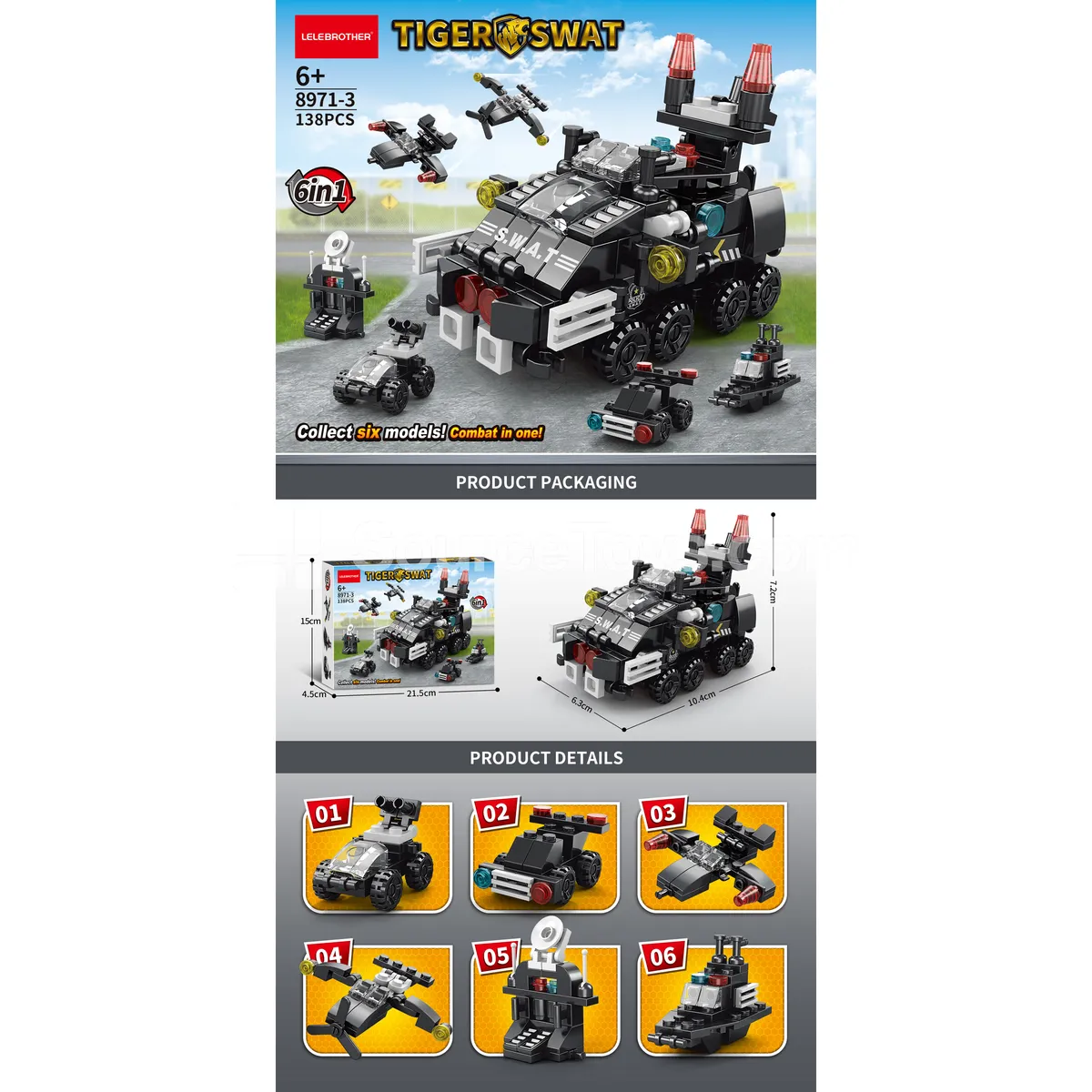 SWAT Armored Vehicle 6-in-1 138 PCS Building Set