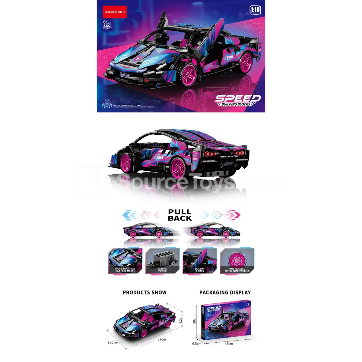 1:18 Friction Car Sports Style 451pcs