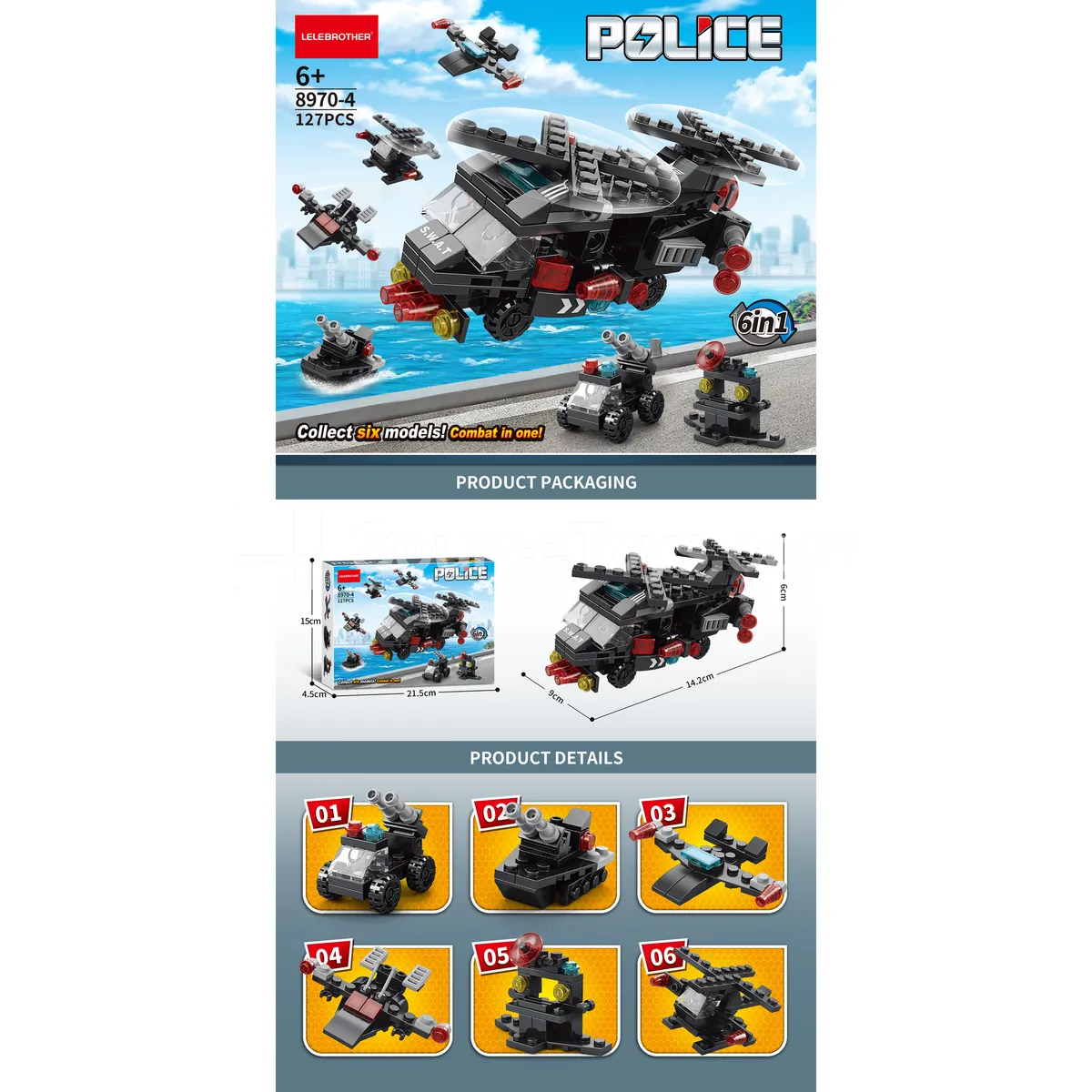 SWAT Twin-Propeller 6-in-1 Aircraft 127pcs Building Set