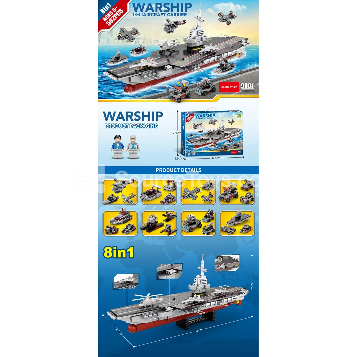 Aircraft Carrier 8-in-1 (32cm) 562PCS Building Blocks