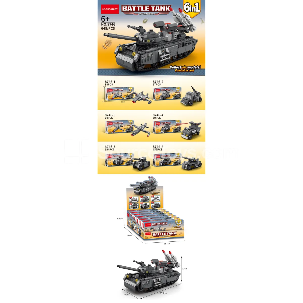 6-in-1 Giant Tank Building Blocks Set 648 Pcs