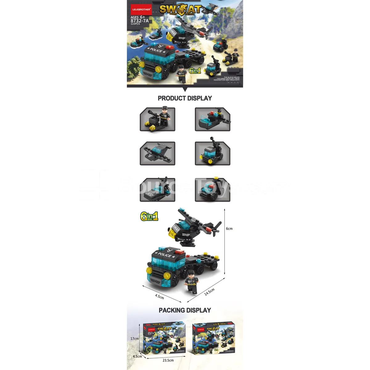 Police Trailer Truck & Plane 6-in-1 123pcs