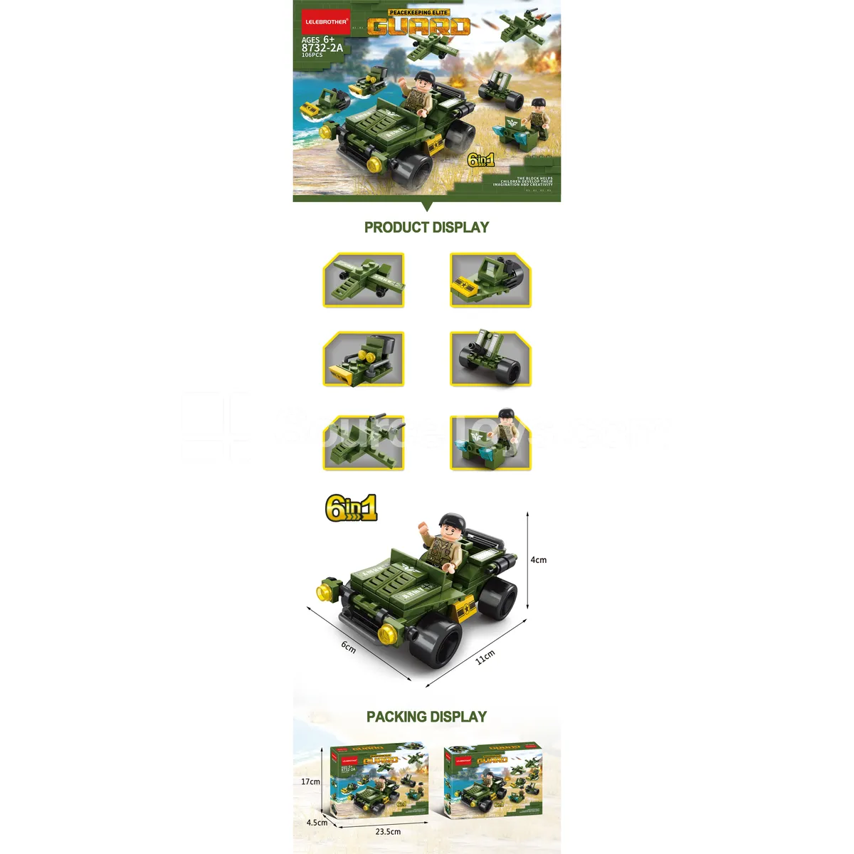 Mini Military Off-Road Vehicle 6-in-1 Building Blocks Set 106pcs