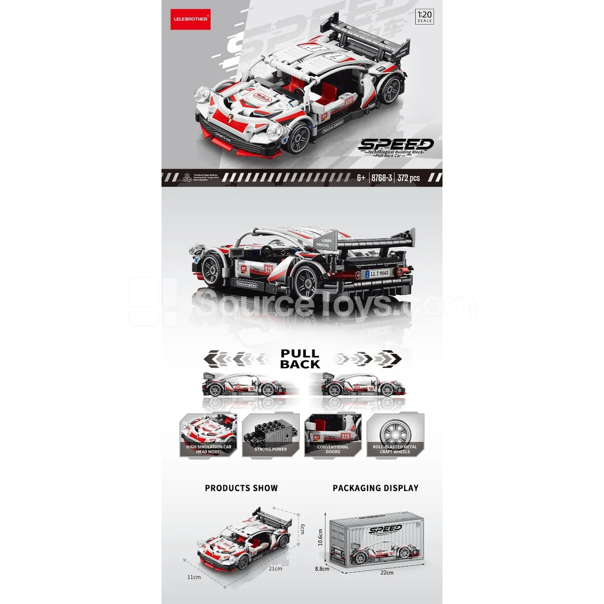 1:20 White Pullback Car 372pcs 1:20 White Pullback Car 372pcs