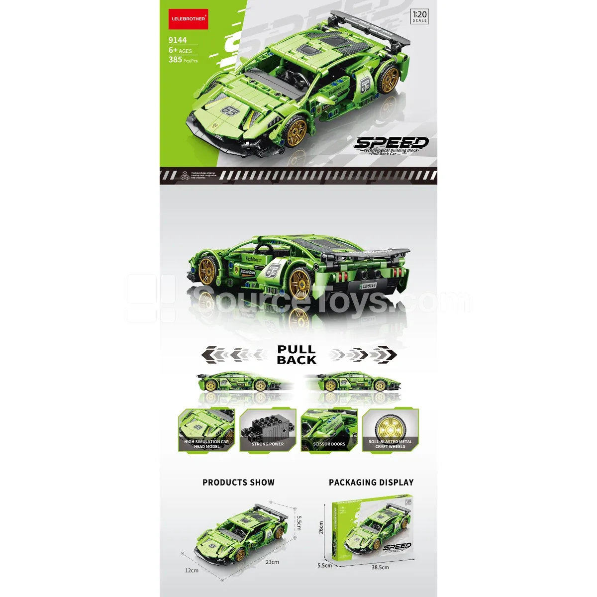 1:20 Green Pull-Back Car 385PCS 1:20 Green Pull-Back Car 385PCS