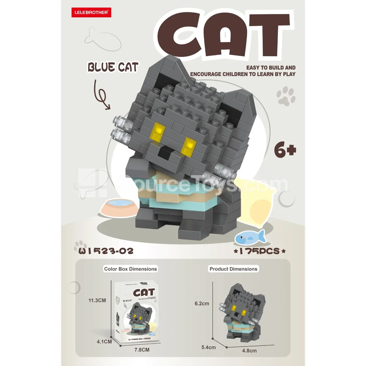 British Shorthair Blue Cat 175-Piece Building Blocks