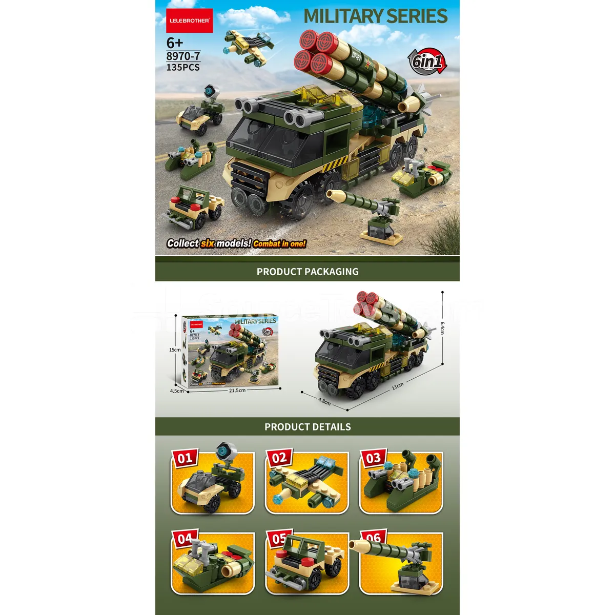 6-in-1 Missile Truck Building Blocks 135 Pcs