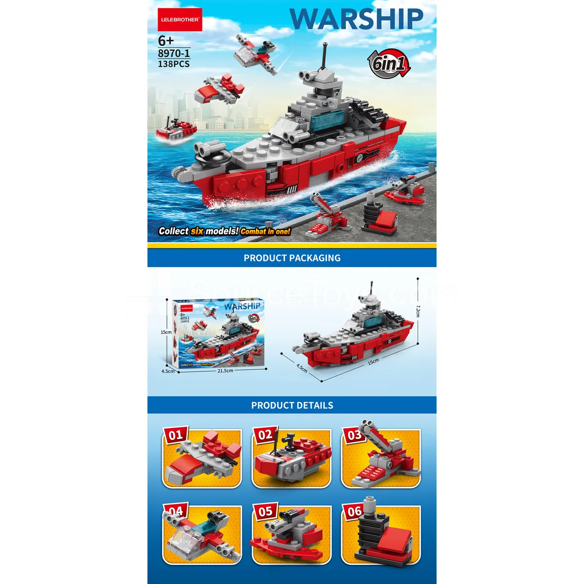 Aircraft Carrier 6-in-1 Building Blocks Set 138 PCS